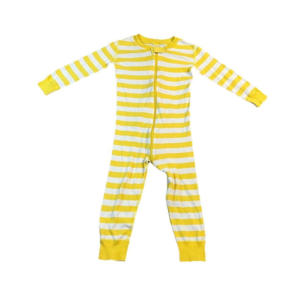 Hanna Andersson Yellow White Striped Full Zip One Piece Pajamas Size 3T PJs